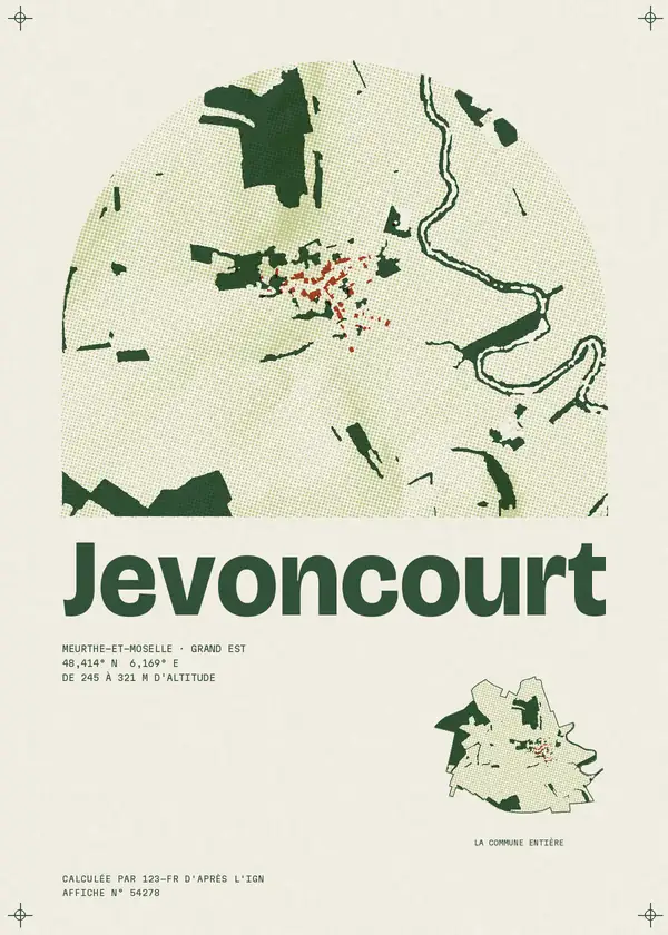 Affiche de Jevoncourt, calculée par 123-fr d'après l'IGN