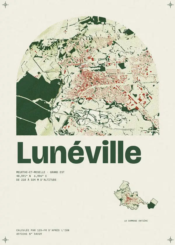 Affiche de Lunéville, calculée par 123-fr d'après l'IGN