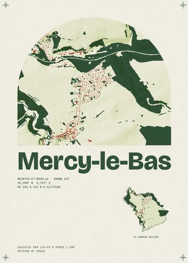Affiche de Mercy-le-Bas, calculée par 123-fr d'après l'IGN