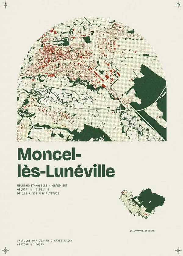 Affiche de Moncel-lès-Lunéville, calculée par 123-fr d'après l'IGN