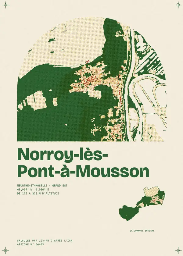 Affiche de Norroy-lès-Pont-à-Mousson, calculée d'après l'IGN