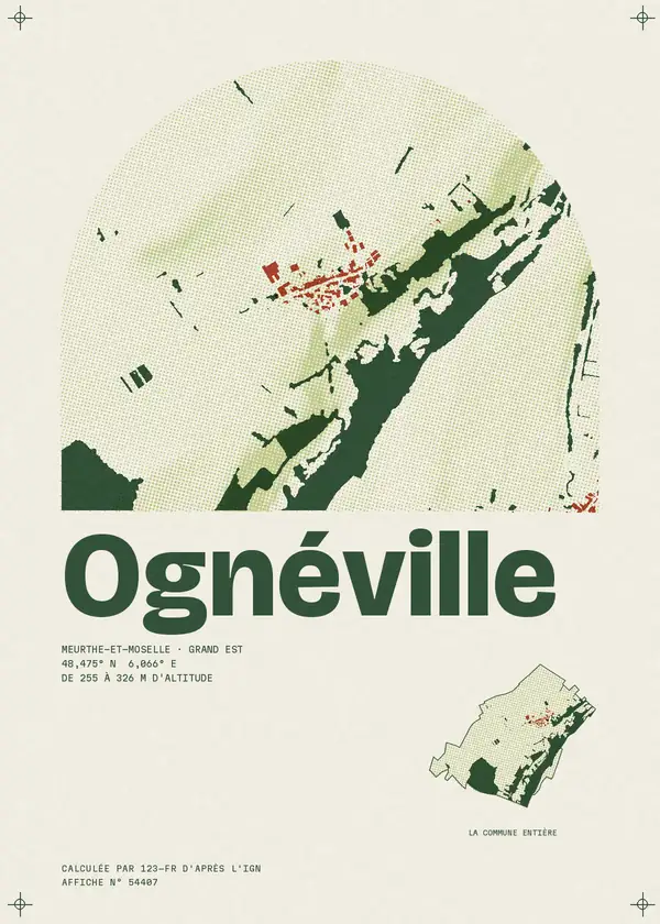 Affiche de Ognéville, calculée par 123-fr d'après l'IGN