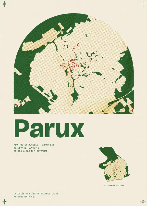 Affiche de Parux, calculée par 123-fr d'après l'IGN