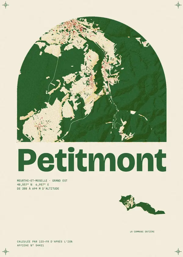 Affiche de Petitmont, calculée par 123-fr d'après l'IGN