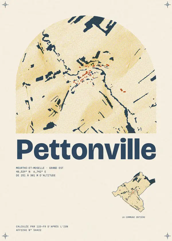 Affiche de Pettonville, calculée par 123-fr d'après l'IGN