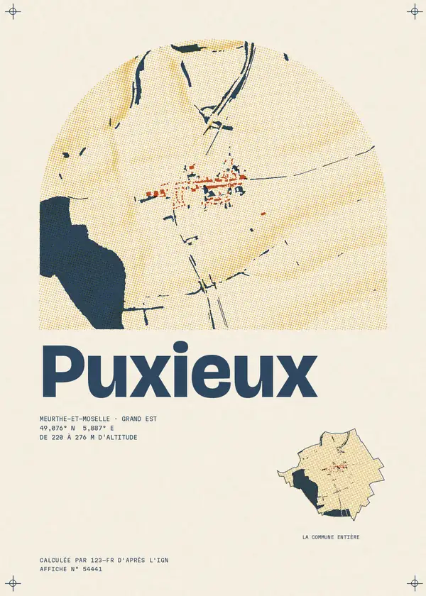 Affiche de Puxieux, calculée par 123-fr d'après l'IGN