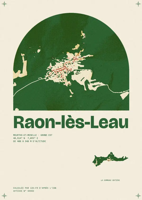 Affiche de Raon-lès-Leau, calculée par 123-fr d'après l'IGN