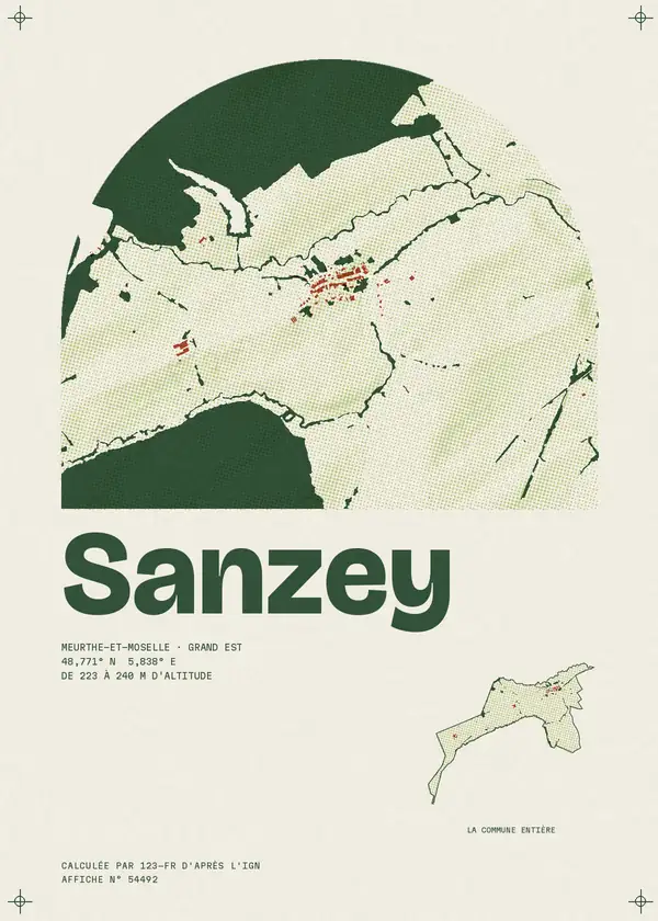Affiche de Sanzey, calculée par 123-fr d'après l'IGN