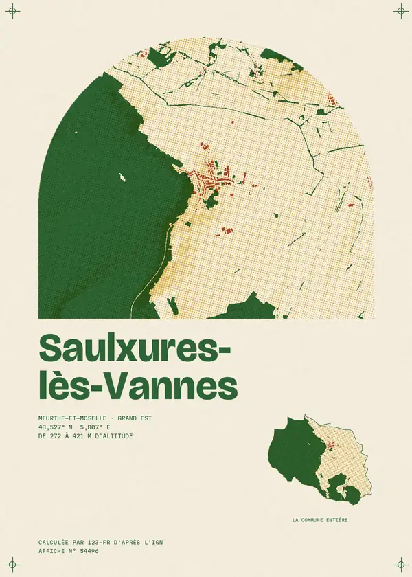 Affiche de Saulxures-lès-Vannes, calculée par 123-fr d'après l'IGN