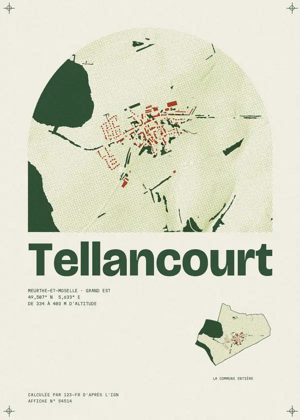 Affiche de Tellancourt, calculée par 123-fr d'après l'IGN