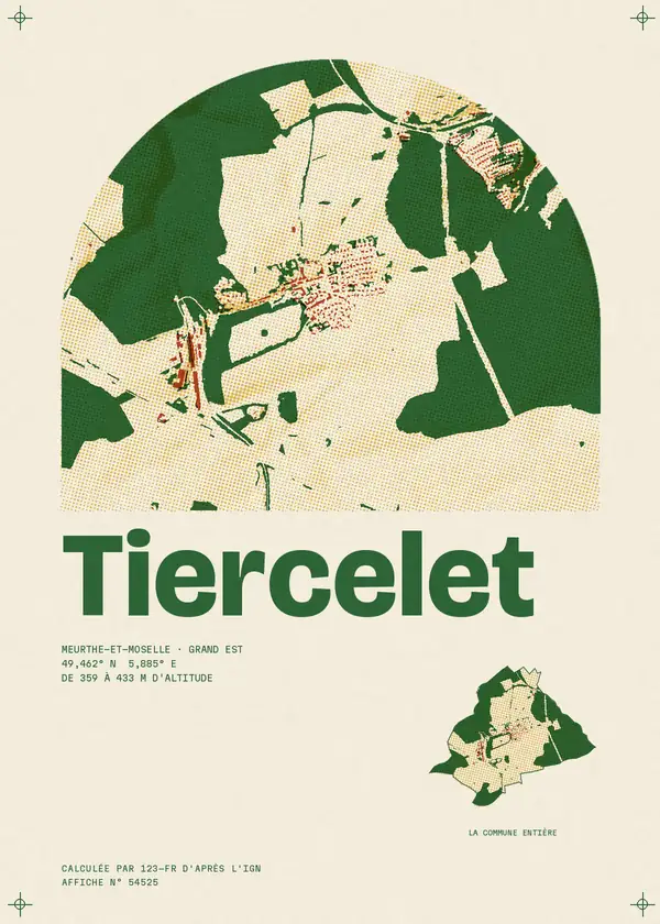 Affiche de Tiercelet, calculée par 123-fr d'après l'IGN