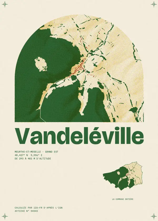 Affiche de Vandeléville, calculée par 123-fr d'après l'IGN