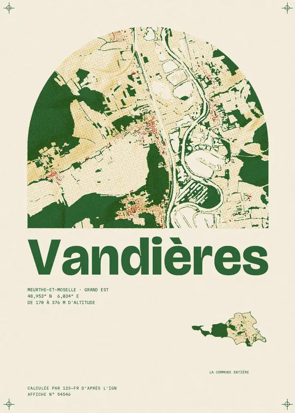 Affiche de Vandières, calculée par 123-fr d'après l'IGN