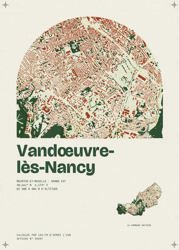 Affiche de Vandœuvre-lès-Nancy, calculée par 123-fr d'après l'IGN