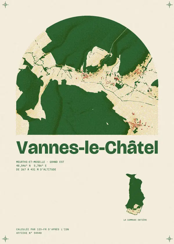 Affiche de Vannes-le-Châtel, calculée par 123-fr d'après l'IGN