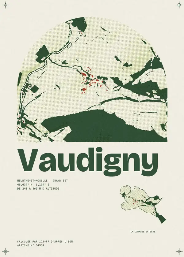 Affiche de Vaudigny, calculée par 123-fr d'après l'IGN