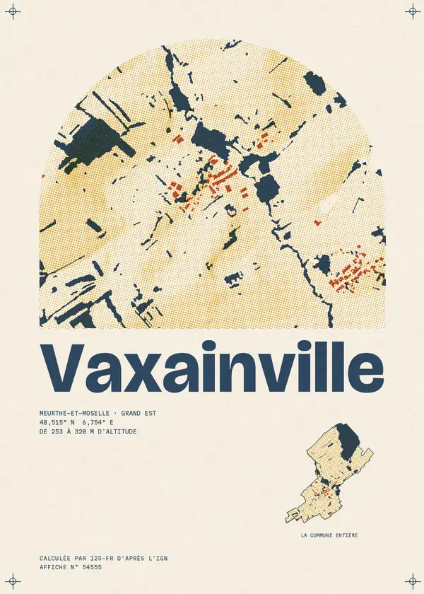 Affiche de Vaxainville, calculée par 123-fr d'après l'IGN