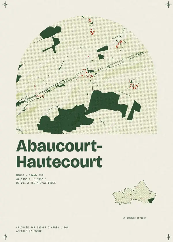 Affiche de Abaucourt-Hautecourt, calculée par 123-fr d'après l'IGN