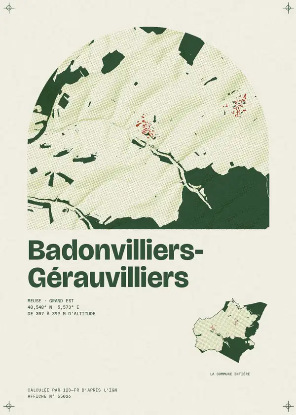 Affiche de Badonvilliers-Gérauvilliers, calculée par 123-fr d'après l'IGN