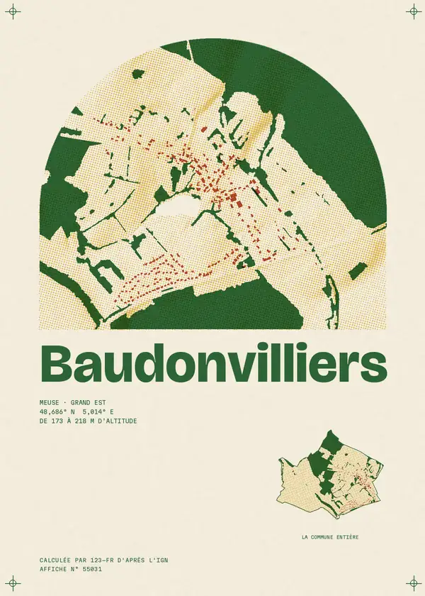 Affiche de Baudonvilliers, calculée par 123-fr d'après l'IGN