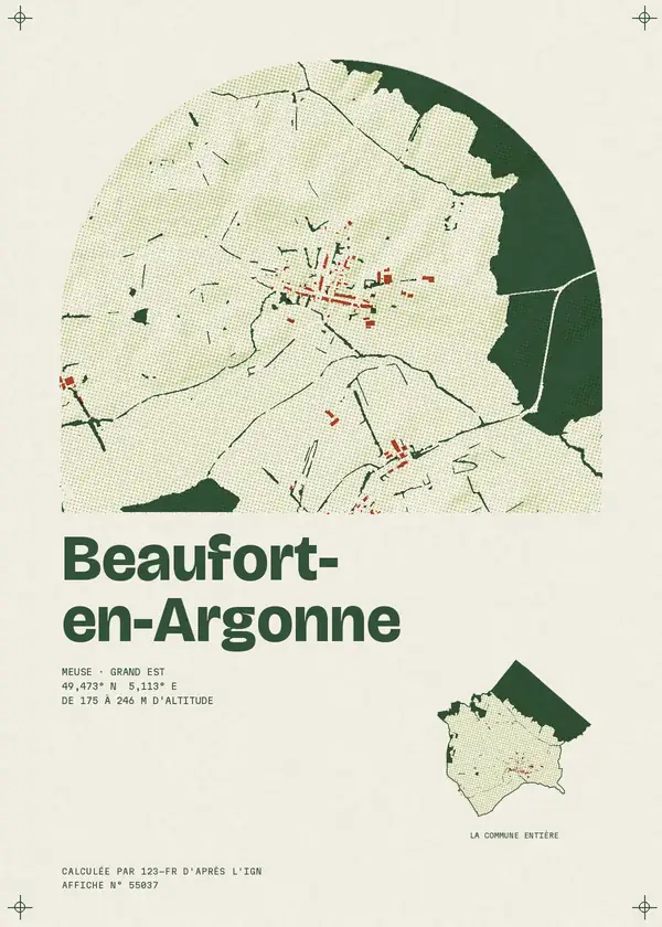 Affiche de Beaufort-en-Argonne, calculée par 123-fr d'après l'IGN