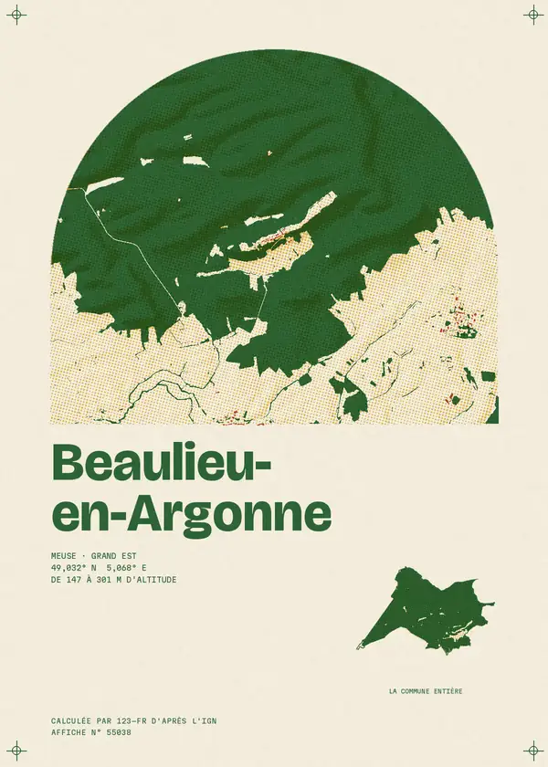 Affiche de Beaulieu-en-Argonne, calculée par 123-fr d'après l'IGN