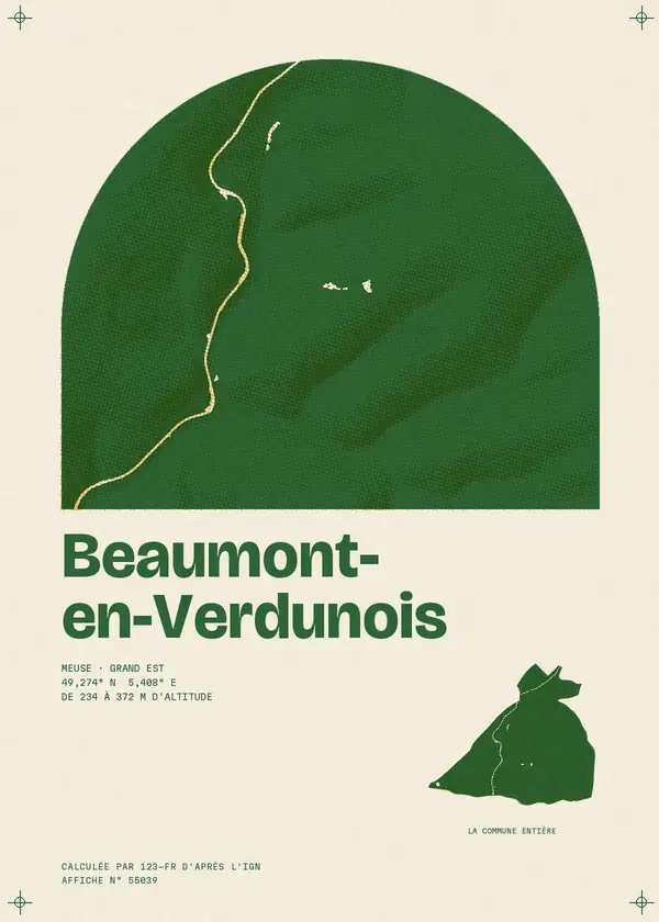 Affiche de Beaumont-en-Verdunois, calculée par 123-fr d'après l'IGN