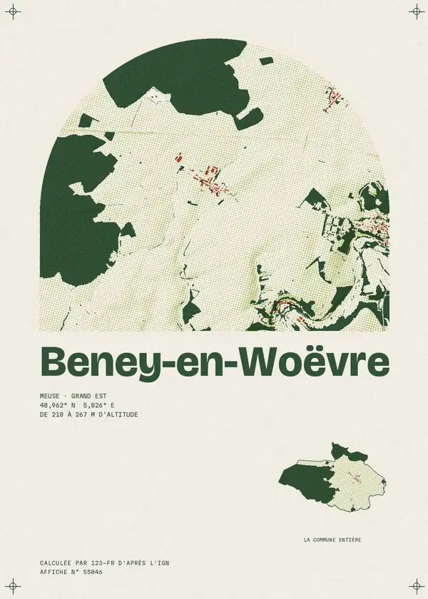 Affiche de Beney-en-Woëvre, calculée par 123-fr d'après l'IGN