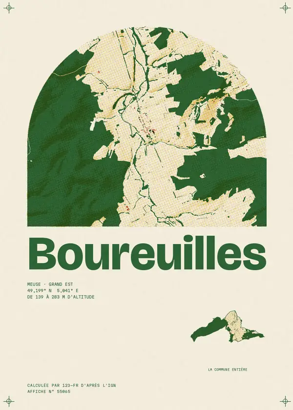 Affiche de Boureuilles, calculée par 123-fr d'après l'IGN