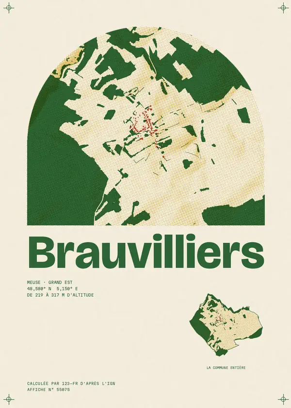 Affiche de Brauvilliers, calculée par 123-fr d'après l'IGN