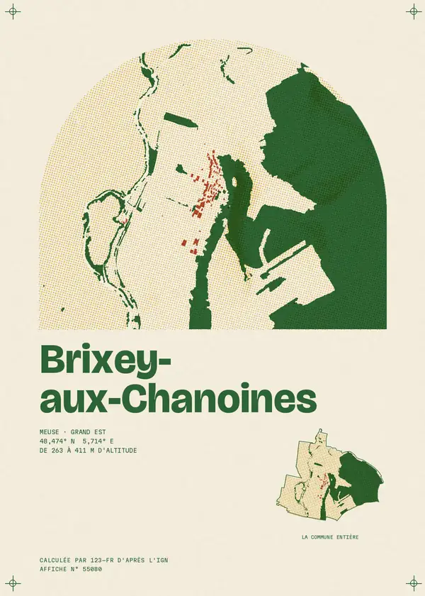 Affiche de Brixey-aux-Chanoines, calculée par 123-fr d'après l'IGN