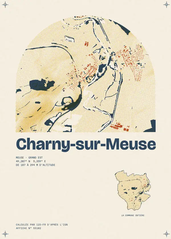 Affiche de Charny-sur-Meuse, calculée par 123-fr d'après l'IGN
