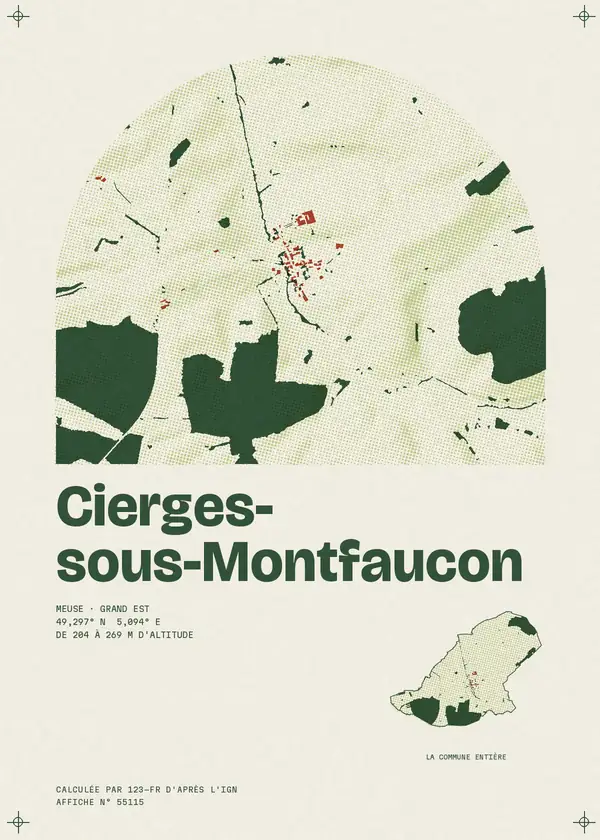Affiche de Cierges-sous-Montfaucon, calculée par 123-fr d'après l'IGN