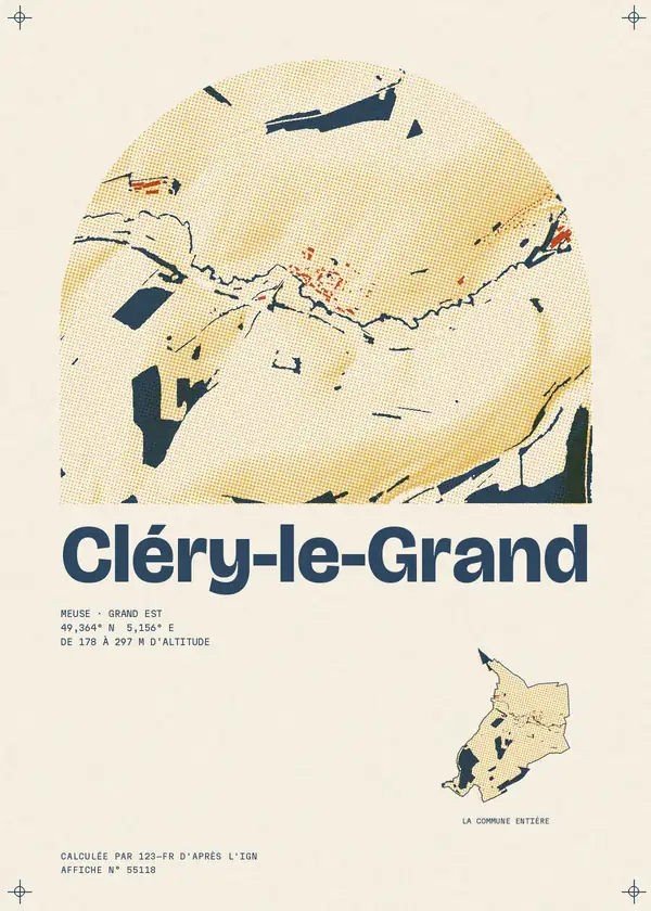 Affiche de Cléry-le-Grand, calculée par 123-fr d'après l'IGN