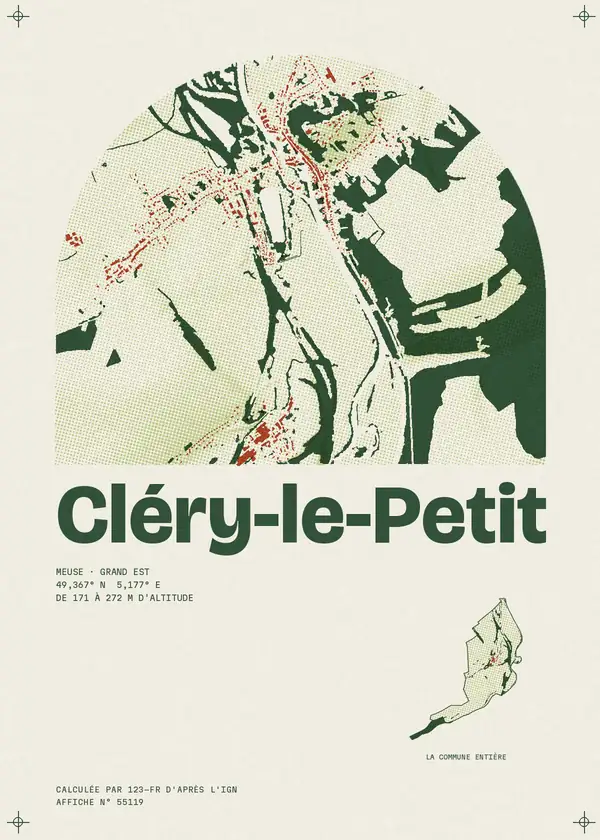 Affiche de Cléry-le-Petit, calculée par 123-fr d'après l'IGN