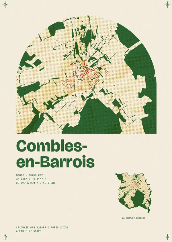 Affiche de Combles-en-Barrois, calculée par 123-fr d'après l'IGN