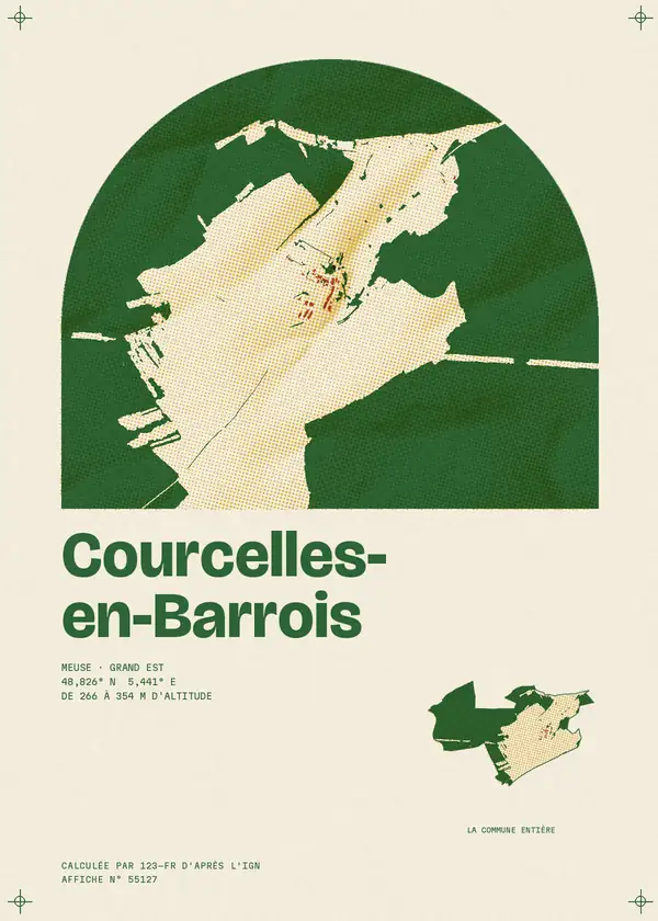 Affiche de Courcelles-en-Barrois, calculée par 123-fr d'après l'IGN
