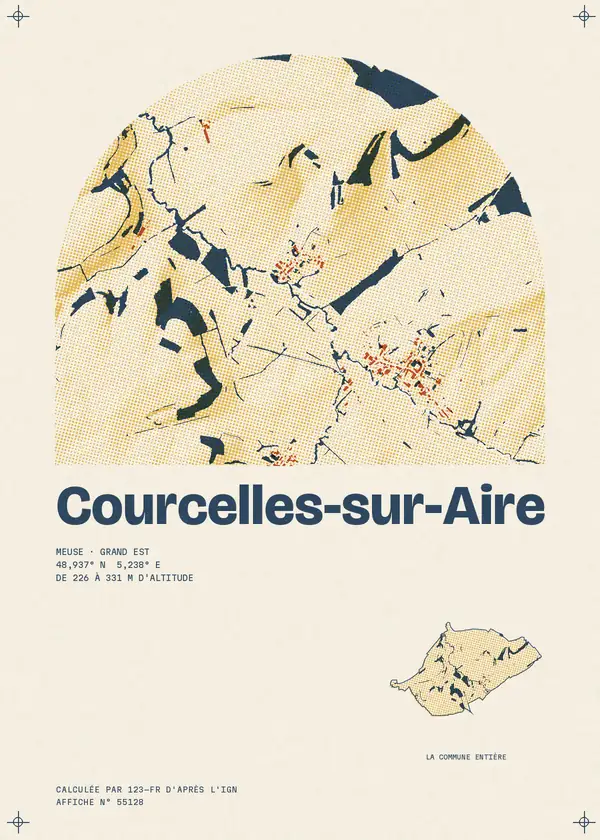 Affiche de Courcelles-sur-Aire, calculée par 123-fr d'après l'IGN