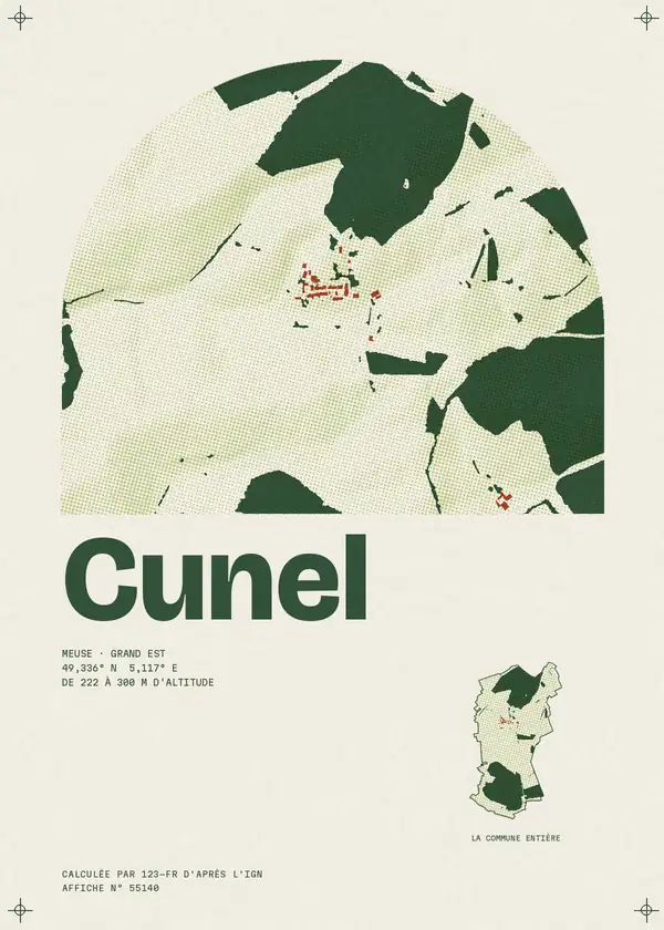 Affiche de Cunel, calculée par 123-fr d'après l'IGN