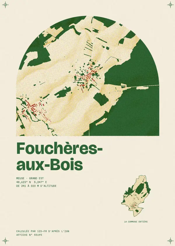Affiche de Fouchères-aux-Bois, calculée par 123-fr d'après l'IGN