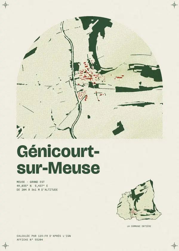 Affiche de Génicourt-sur-Meuse, calculée par 123-fr d'après l'IGN