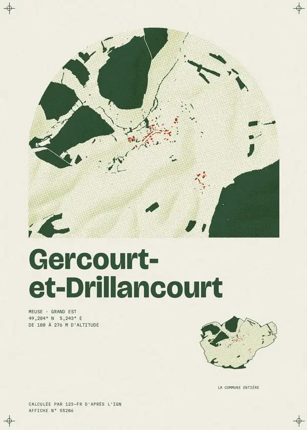 Affiche de Gercourt-et-Drillancourt, calculée par 123-fr d'après l'IGN
