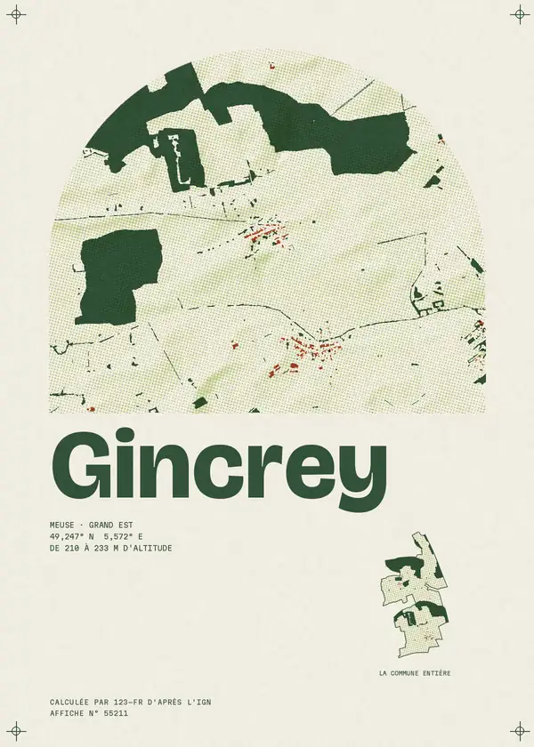 Affiche de Gincrey, calculée par 123-fr d'après l'IGN