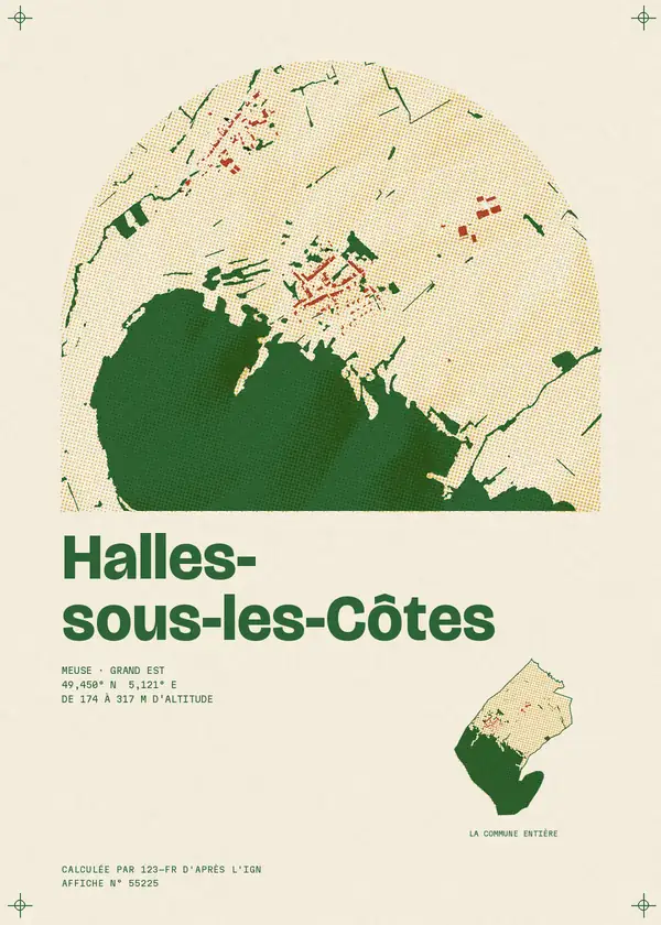 Affiche de Halles-sous-les-Côtes, calculée par 123-fr d'après l'IGN
