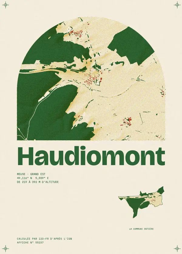 Affiche de Haudiomont, calculée par 123-fr d'après l'IGN