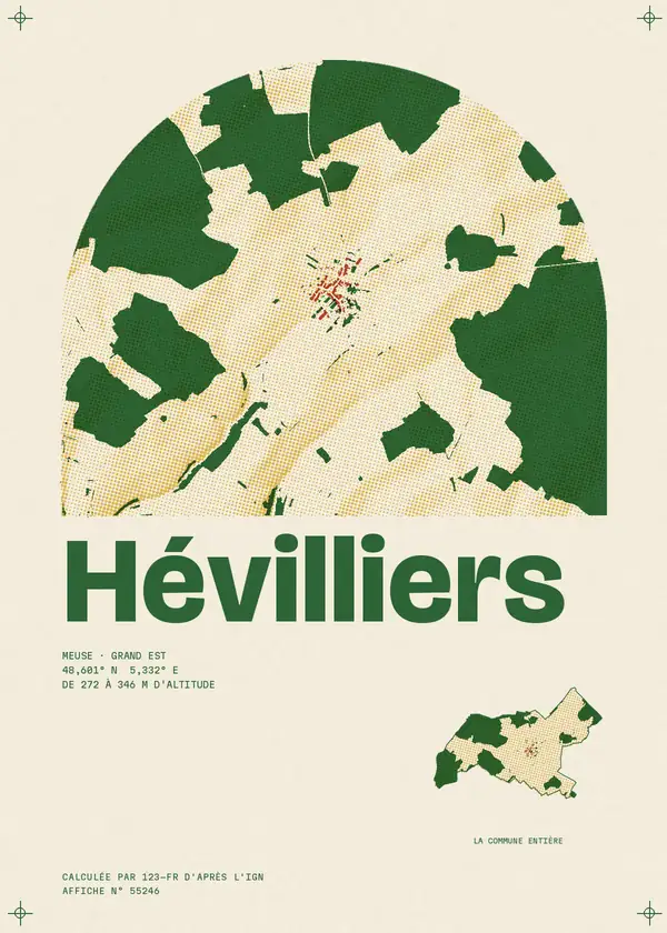 Affiche de Hévilliers, calculée par 123-fr d'après l'IGN
