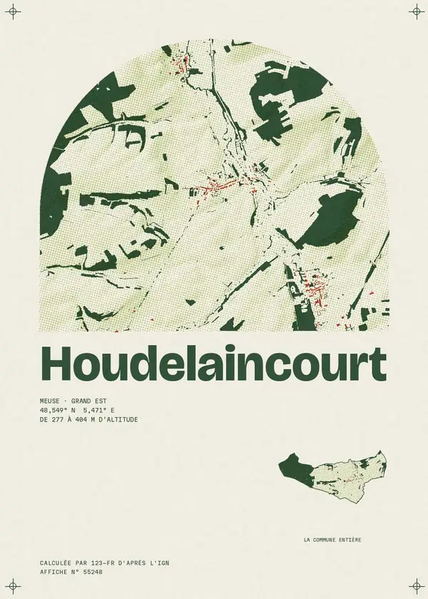 Affiche de Houdelaincourt, calculée par 123-fr d'après l'IGN