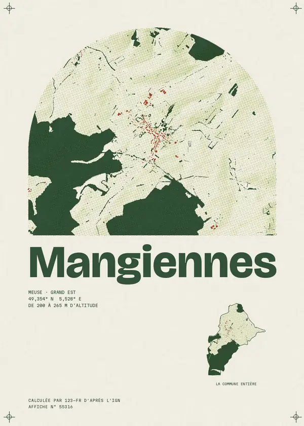 Affiche de Mangiennes, calculée par 123-fr d'après l'IGN