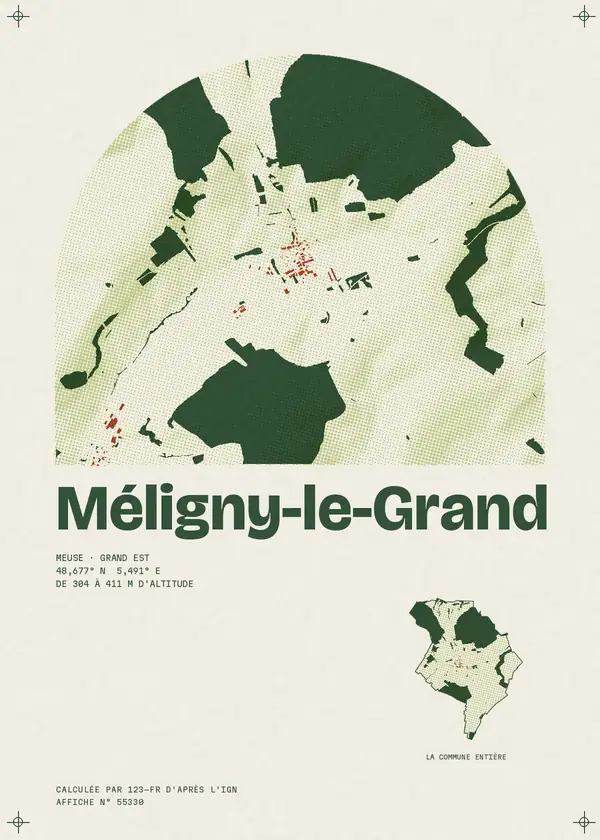 Affiche de Méligny-le-Grand, calculée par 123-fr d'après l'IGN