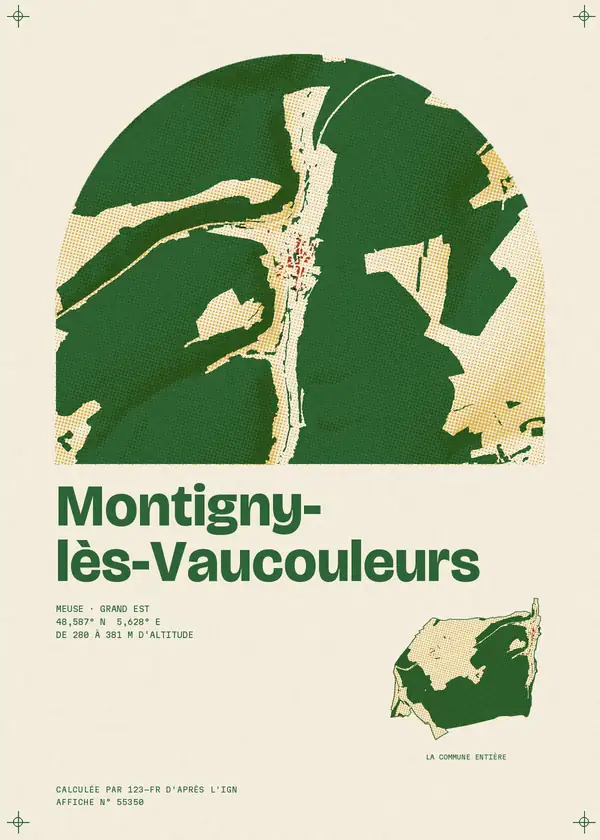 Affiche de Montigny-lès-Vaucouleurs, calculée par 123-fr d'après l'IGN